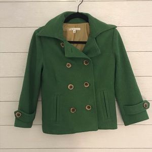 Green preppy wool pea coat